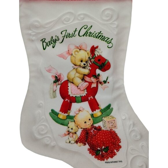 Morehead Babys First Christmas White and Red Embossed Christmas Stocking - Picture 2 of 4